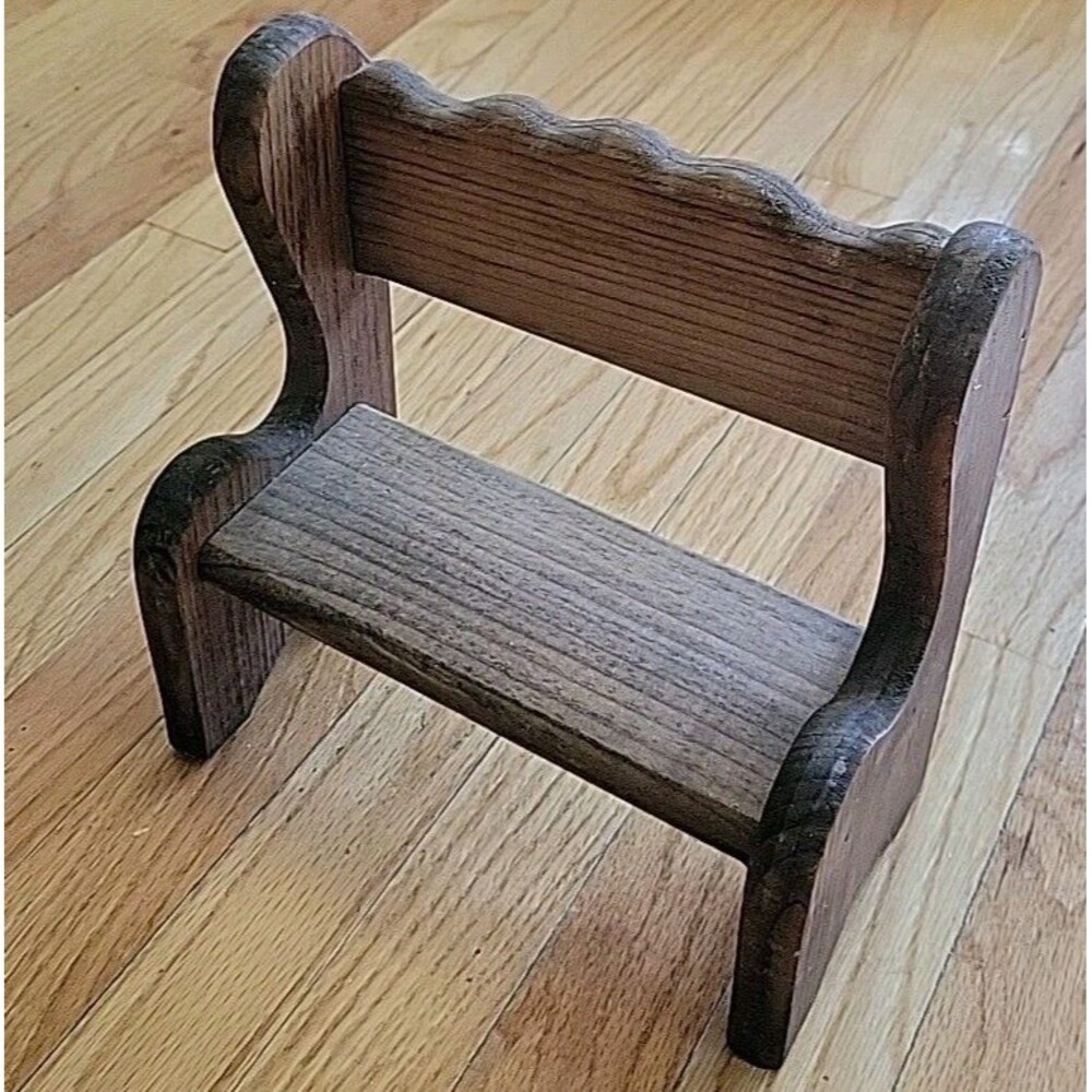 VTG LG 10x10.5x5 Solid Wood Bear Doll Bench Display Shelf Country Shabby Rustic